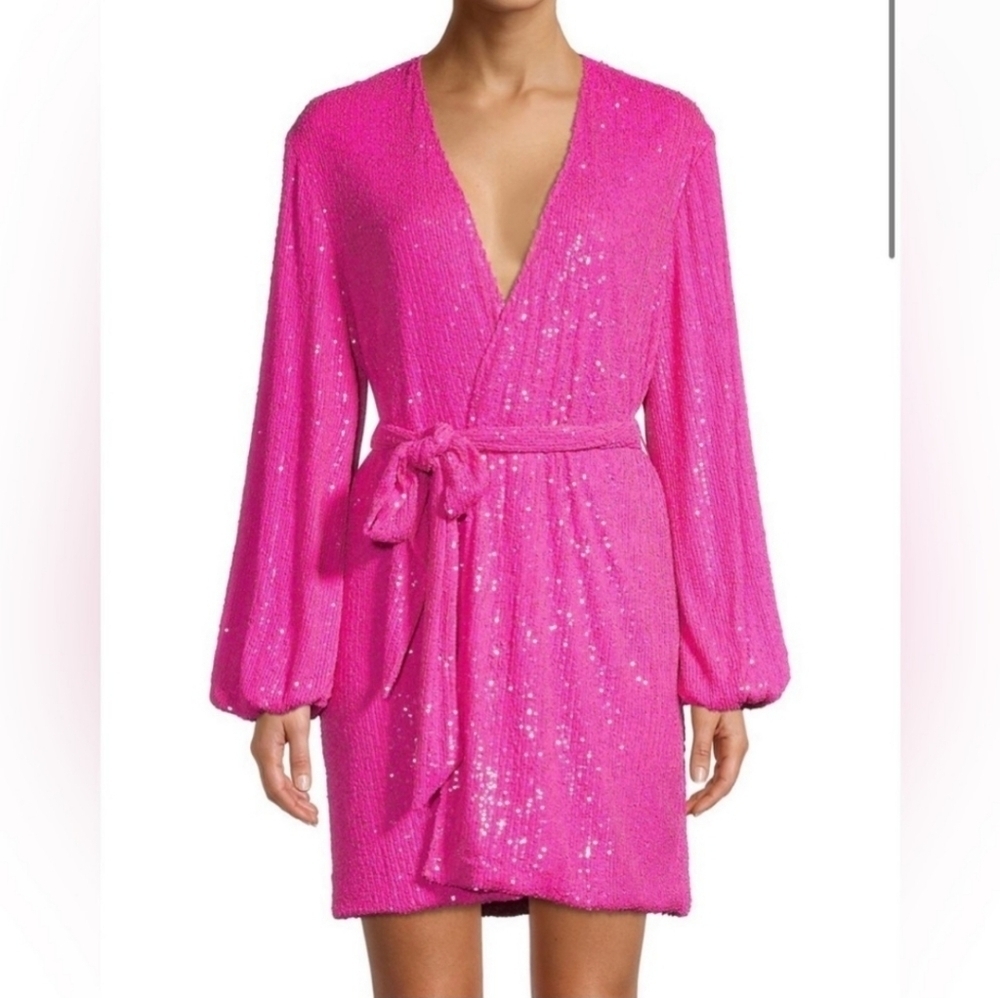 NWT Jay Godfrey,Polly Sequined Mini Wrap Dress, Neon Fuchsia,  Size 4 , $375